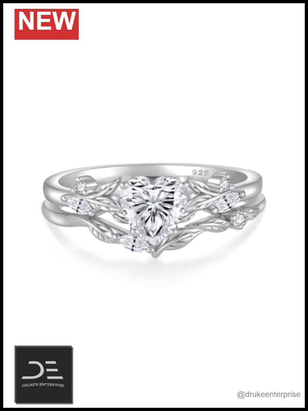 Moissanite Engagement Ring Set 925 Sterling Silver 18K White Gold Plated